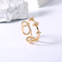 Double-layer Golden Open Sky Star Zircon Copper Ring Fashion Ring main image 5