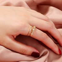 Double-layer Golden Open Sky Star Zircon Copper Ring Fashion Ring main image 8