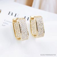 Autumn And Winter New Trend Personality Full Diamond Square Copper Earrings main image 3