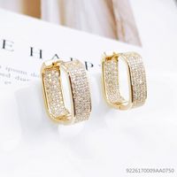 Autumn And Winter New Trend Personality Full Diamond Square Copper Earrings main image 4
