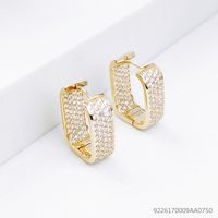 Autumn And Winter New Trend Personality Full Diamond Square Copper Earrings main image 5