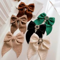 Autumn And Winter Simple Hairpin Rhinestone Pearl Fabric Hair Accessories Bow Hairpin main image 4