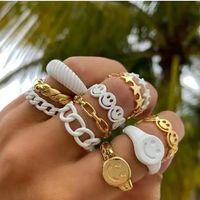 New Personality Stitching Star Smiley Face Hollow Ring Opening Adjustment 11-piece Rings main image 3