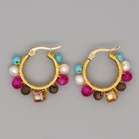 Bohemian Purple Crystal Talk Water Pearl Handmade Beaded Hoop Earrings main image 1