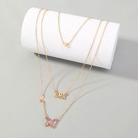 Zircon Pink Butterfly Lover Pendant Necklace Fashion Multilayer Necklace main image 1