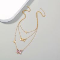 Zircon Pink Butterfly Lover Pendant Necklace Fashion Multilayer Necklace main image 3