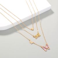 Zircon Pink Butterfly Lover Pendant Necklace Fashion Multilayer Necklace main image 4