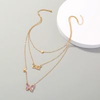 Zircon Pink Butterfly Lover Pendant Necklace Fashion Multilayer Necklace main image 5