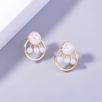 European And American Golden Pearl Round Flower Earrings main image 2