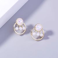 European And American Golden Pearl Round Flower Earrings main image 3