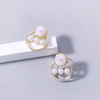 European And American Golden Pearl Round Flower Earrings main image 4