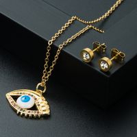 European And American Copper Micro-inlaid Zircon Devil's Eye Necklace Earring Set main image 5