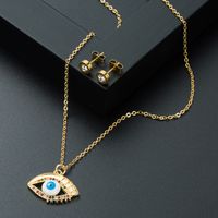 European And American Copper Micro-inlaid Zircon Devil's Eye Necklace Earring Set main image 6