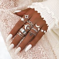 Personality Trend Five-pointed Star Moon Pendant Open Ring Ten-pieces Set main image 1