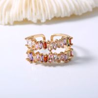 Irregular Square Double Row Color Zircon Opening Fashion Rainbow Ring sku image 1