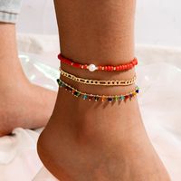 Ethnic Style Foot Decoration Color Beaded Pearl Three-layer Anklet Metal Chain Multi-layer Anklet main image 1
