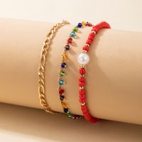 Ethnic Style Foot Decoration Color Beaded Pearl Three-layer Anklet Metal Chain Multi-layer Anklet main image 3
