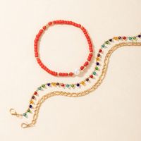 Ethnic Style Foot Decoration Color Beaded Pearl Three-layer Anklet Metal Chain Multi-layer Anklet main image 4