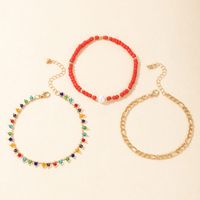 Ethnic Style Foot Decoration Color Beaded Pearl Three-layer Anklet Metal Chain Multi-layer Anklet main image 5