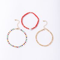 Ethnic Style Foot Decoration Color Beaded Pearl Three-layer Anklet Metal Chain Multi-layer Anklet main image 6