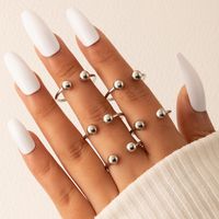 Fashion Simple Jewelry Round Bead Open Ring Five-piece Geometric Adjustable Ring Set main image 1