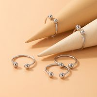 Fashion Simple Jewelry Round Bead Open Ring Five-piece Geometric Adjustable Ring Set main image 4