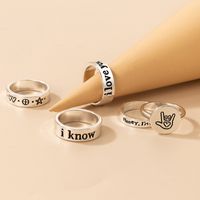Simple Hip-hop Jewelry Letter Love Ring Five-piece Retro Geometric Ring Set main image 4