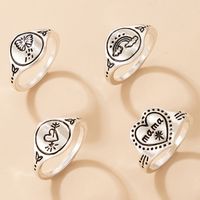 Fashion Hip-hop Jewelry Retro Letter Love Ring Four-piece Rainbow Butterfly Ring Set main image 3