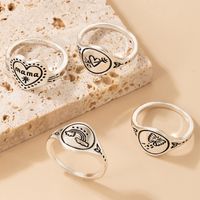 Fashion Hip-hop Jewelry Retro Letter Love Ring Four-piece Rainbow Butterfly Ring Set main image 4