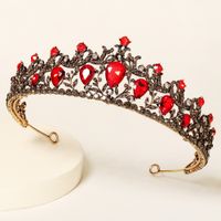 New Style Retro Wedding Alloy Crown Hair Accessories Red Rhinestone Bridal Crown main image 1