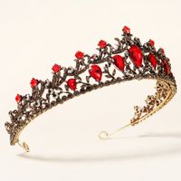 New Style Retro Wedding Alloy Crown Hair Accessories Red Rhinestone Bridal Crown main image 4