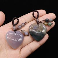 Agate Crystal Semi-precious Stones Love Woven Pendant Heart-shaped Keychain Natural Stone Peach Heart Pendant main image 5