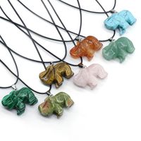 Crystal Agate Jade Carving Elephant Pendant European And American Leather Cord Necklace main image 1