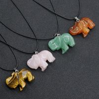 Crystal Agate Jade Carving Elephant Pendant European And American Leather Cord Necklace main image 3