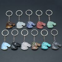 Natural Crystal Stone Horse Head Keychain Agate Stone Carved Animal Pendant main image 1
