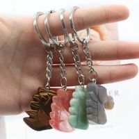 Natural Crystal Stone Horse Head Keychain Agate Stone Carved Animal Pendant main image 3