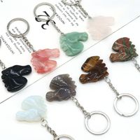 Natural Crystal Stone Horse Head Keychain Agate Stone Carved Animal Pendant main image 4