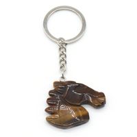 Natural Crystal Stone Horse Head Keychain Agate Stone Carved Animal Pendant main image 6