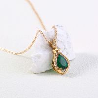 Simple Single Layer Micro-inlaid Perfume Bottle Water Drop Green Zircon Pendant Necklace main image 5