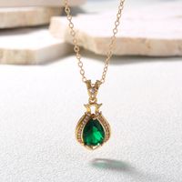 Simple Single Layer Micro-inlaid Perfume Bottle Water Drop Green Zircon Pendant Necklace main image 7