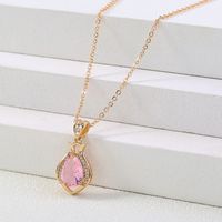 Simple Single Micro-inlaid Layer Perfume Bottle Water Drop Pink Zircon Necklace main image 3