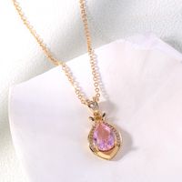 Simple Single Micro-inlaid Layer Perfume Bottle Water Drop Pink Zircon Necklace main image 6