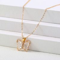 Simple Single Layer Transparent White Zircon Butterfly Necklace main image 3