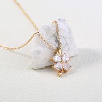 Classic Golden Love Four-leaf Clover White Zircon Pendant Necklace main image 5