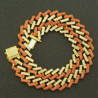 Colored Hip-hop Diamond Strip Cuban Chain Magnet Buckle Necklace sku image 3