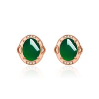 Boucles D&#39;oreilles Mode Rétro Ethnique Calcédoine Verte Zircon Agate Verte sku image 1