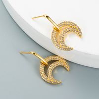 Fashion Gold-plated Copper Micro-inlaid Zircon Flower Moon Shape Earrings sku image 2