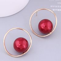 Korean Fashion Metal Concise Circle Pearl Earrings Wholesale sku image 1