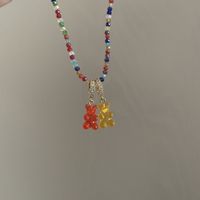 Colorful Beaded Necklace Cute Candy Jelly Bear Pendant Gummy Chain sku image 2