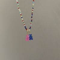 Colorful Beaded Necklace Cute Candy Jelly Bear Pendant Gummy Chain sku image 3